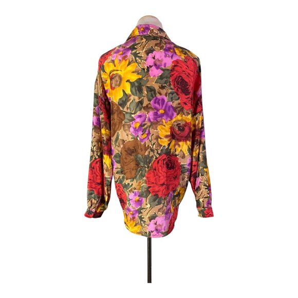 Vintage Copper Key Size M Silk Floral Print Shirt Button-Up - Picture 4 of 11